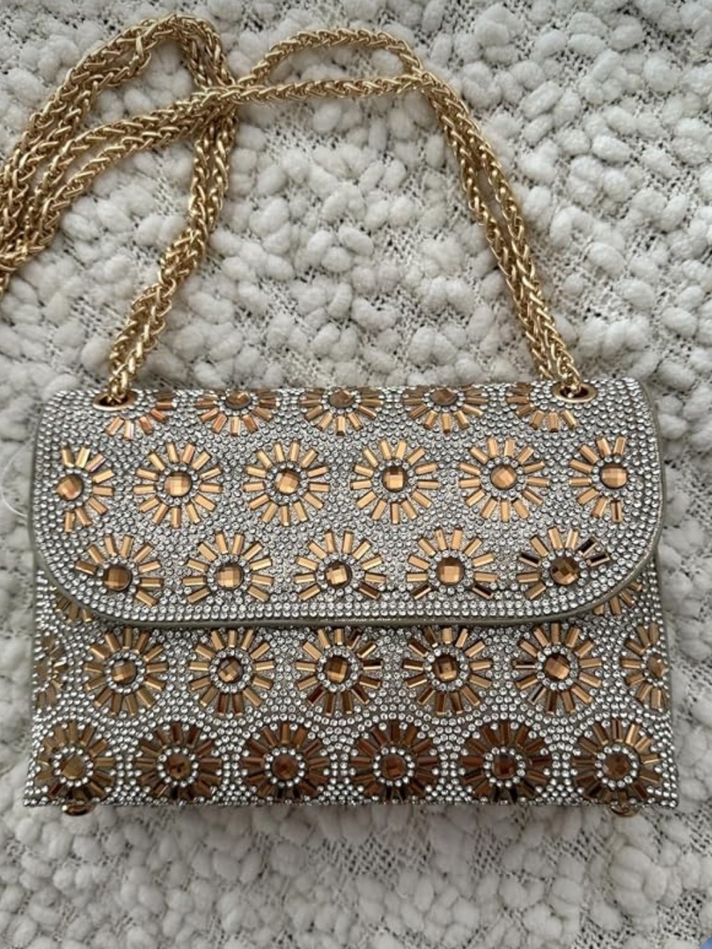 Embellished Metallic Floral Crossbody Bag - Gold and Silver